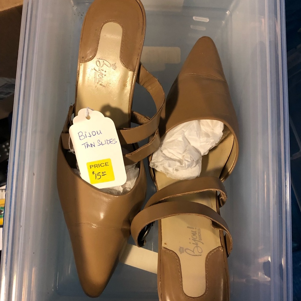 Bijou heeled Mule, Tan, Size 8 Medium